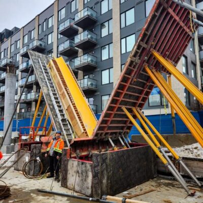 SlikForms braced to create two tapered angled columns.