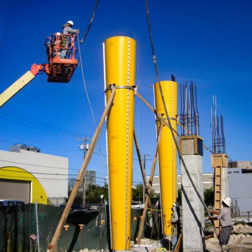 Two tapered SlikForms ready for be filled with concrete.